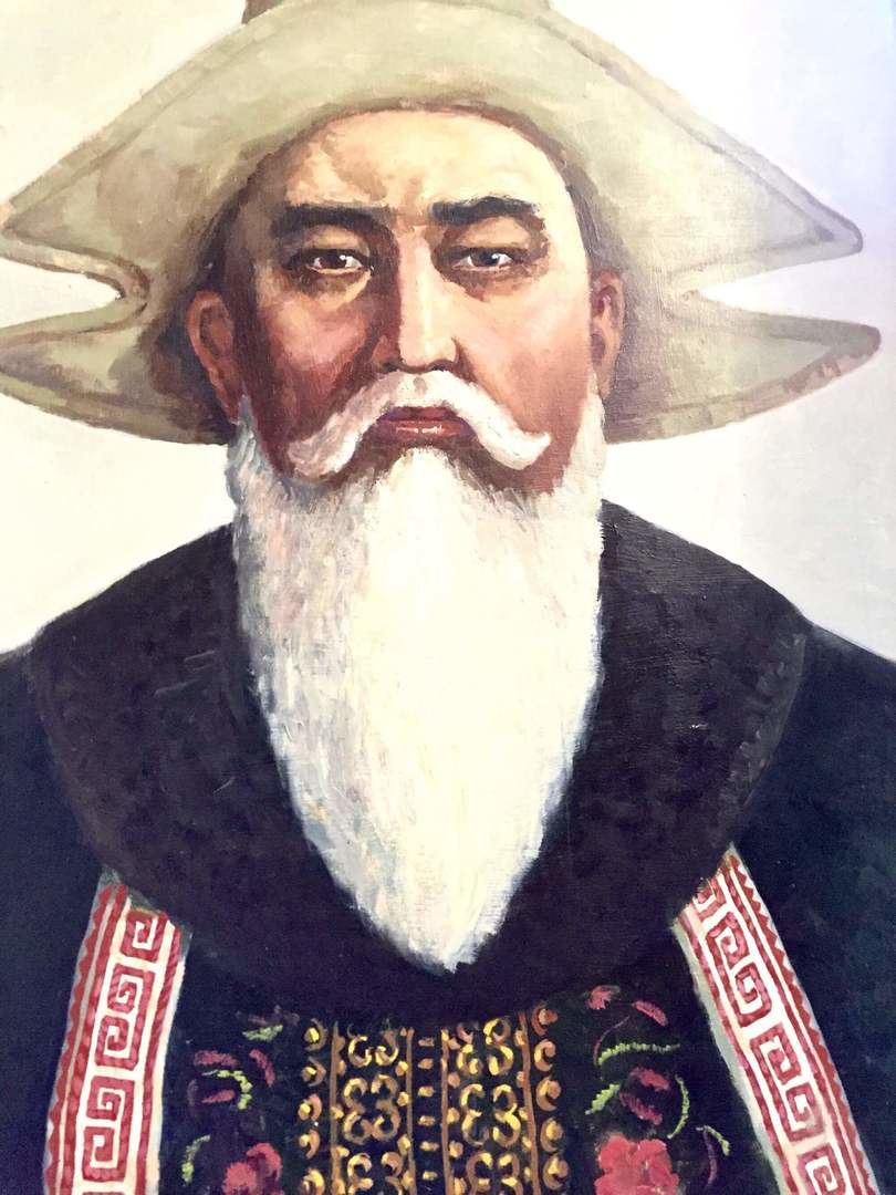 Depiction of an elderly wise man wearing Bakai Kalpak