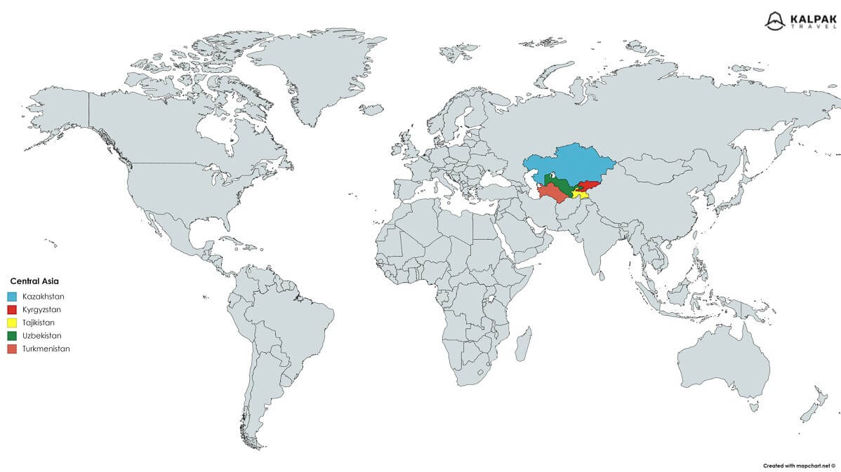 Central Asia on the world map