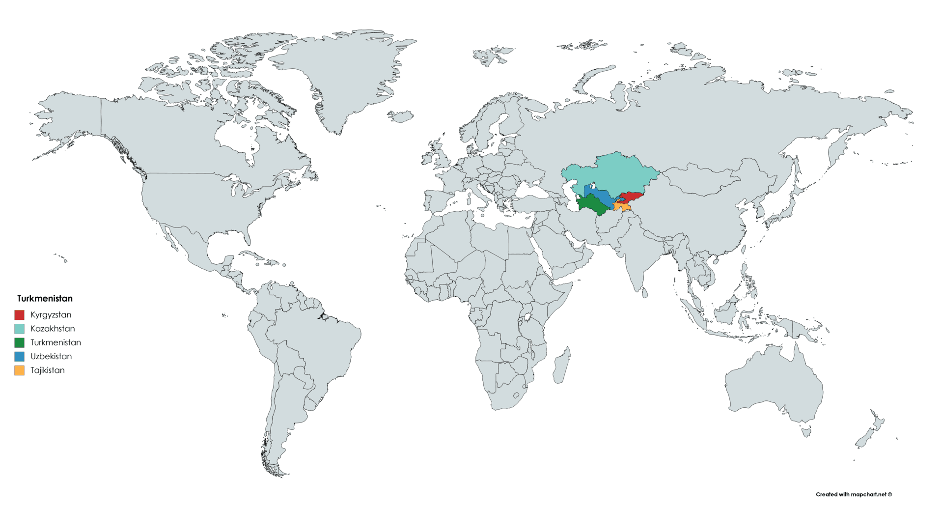 Central Asia on the World map