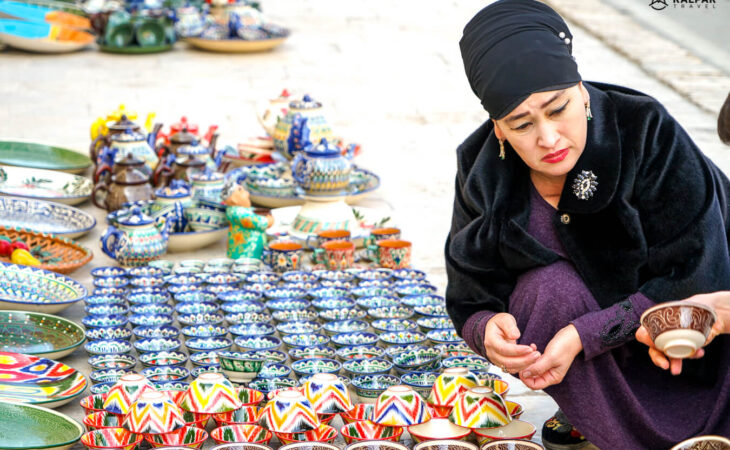 Souvenir seller in Uzbekistan