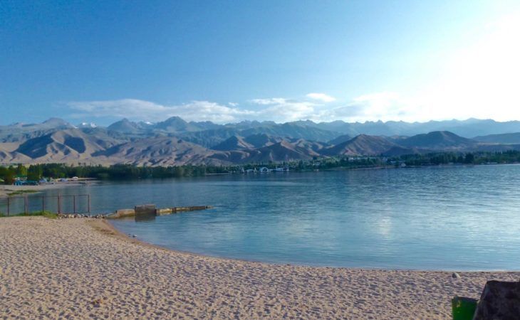 Mountain lake issyk kul perfect in summer for swimming-kyrgyzstan