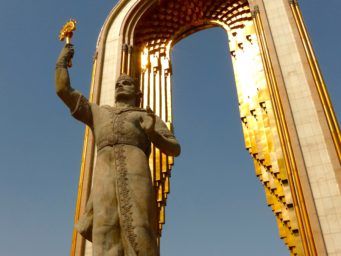 statue of Samanid ruler Ismail Somoni with golden crown in Dushanbe main Square shows tajikistan culture