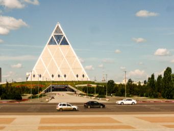 Glass pyramid Astana during World EXPO 2017 tour