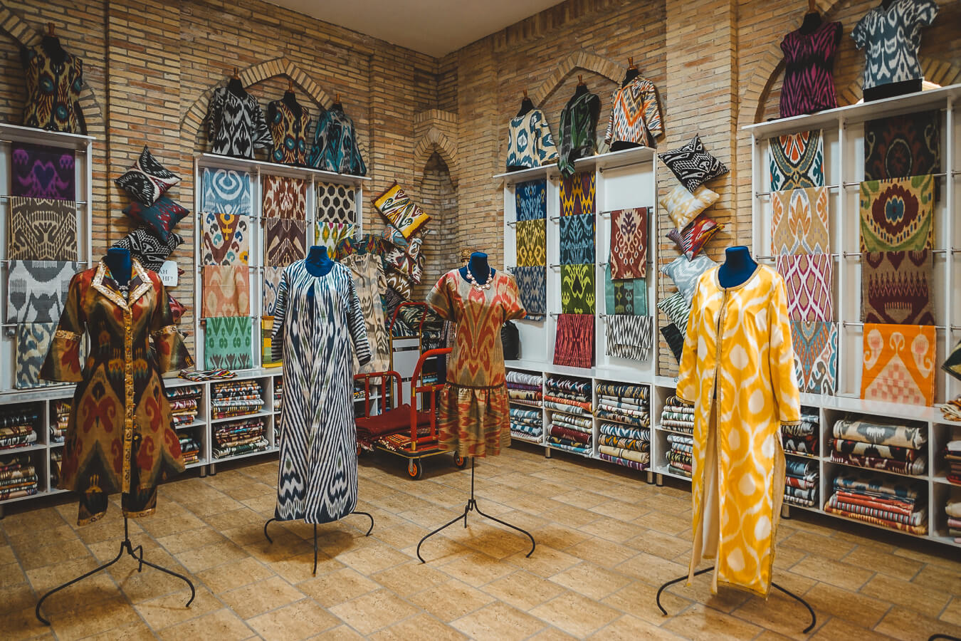 Shopping in Uzbekistan for national clothes from cotton and silk